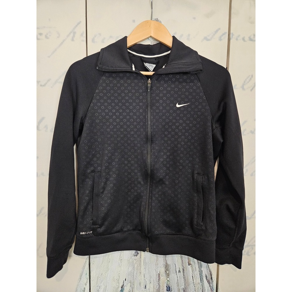 Nike Womens‎ Dri-FIT Track Jacket Black Geometric Pattern Full Zip 450716-010 M